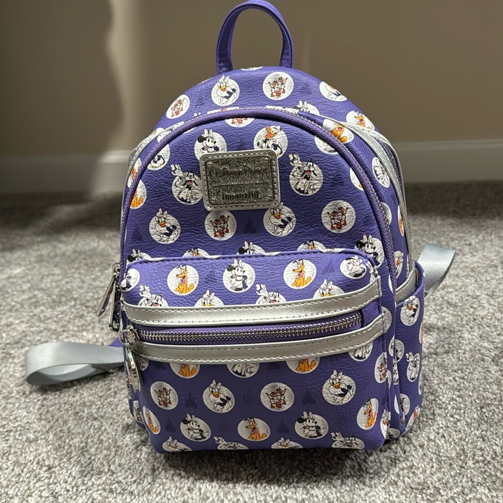 Disney 100th Anniversary Playful Purple Mini Backpack with Cartoon Design